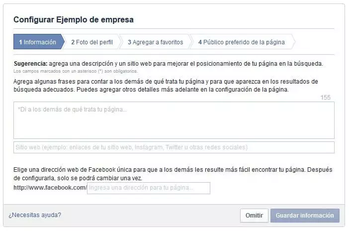 Crear una fanpage: añadir una breve descripción de la empresa