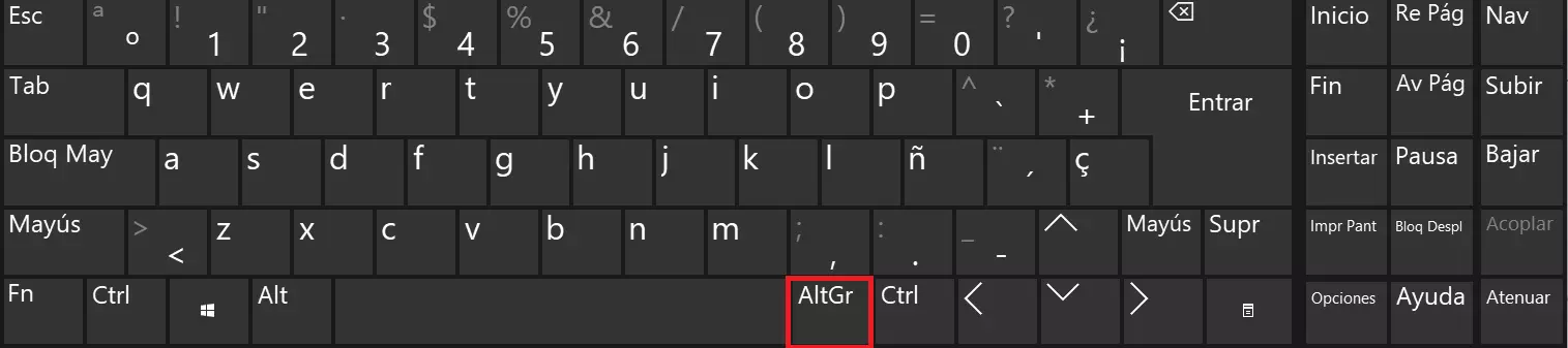 Tecla AltGr en un teclado Windows español