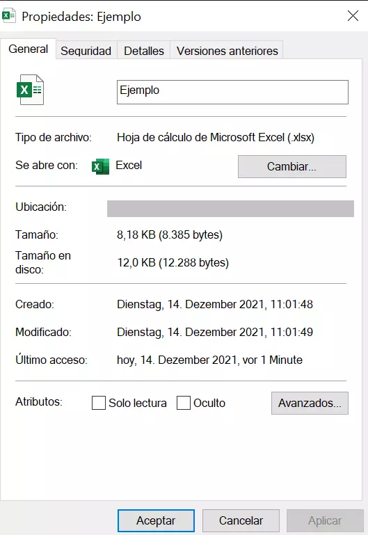 Requisito de almacenamiento de un archivo XLSX