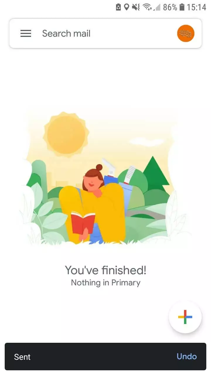 Aplicación Gmail para Android: mensaje tras el envío de un correo