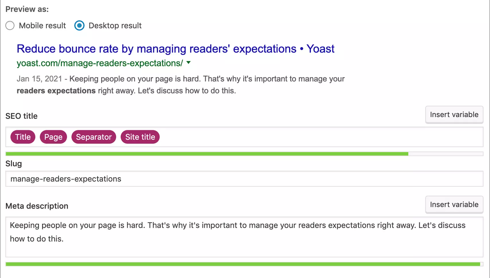 Ejemplo de meta description con Yoast SEO