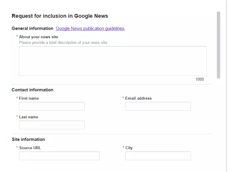 Formulario de registro de Google News – Parte 1