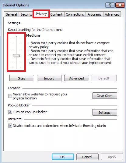 Internet Explorer: habilitar cookies