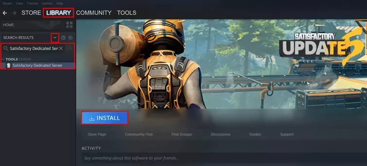 Cliente de Steam: instalar el software del servidor dedicado de Satisfactory