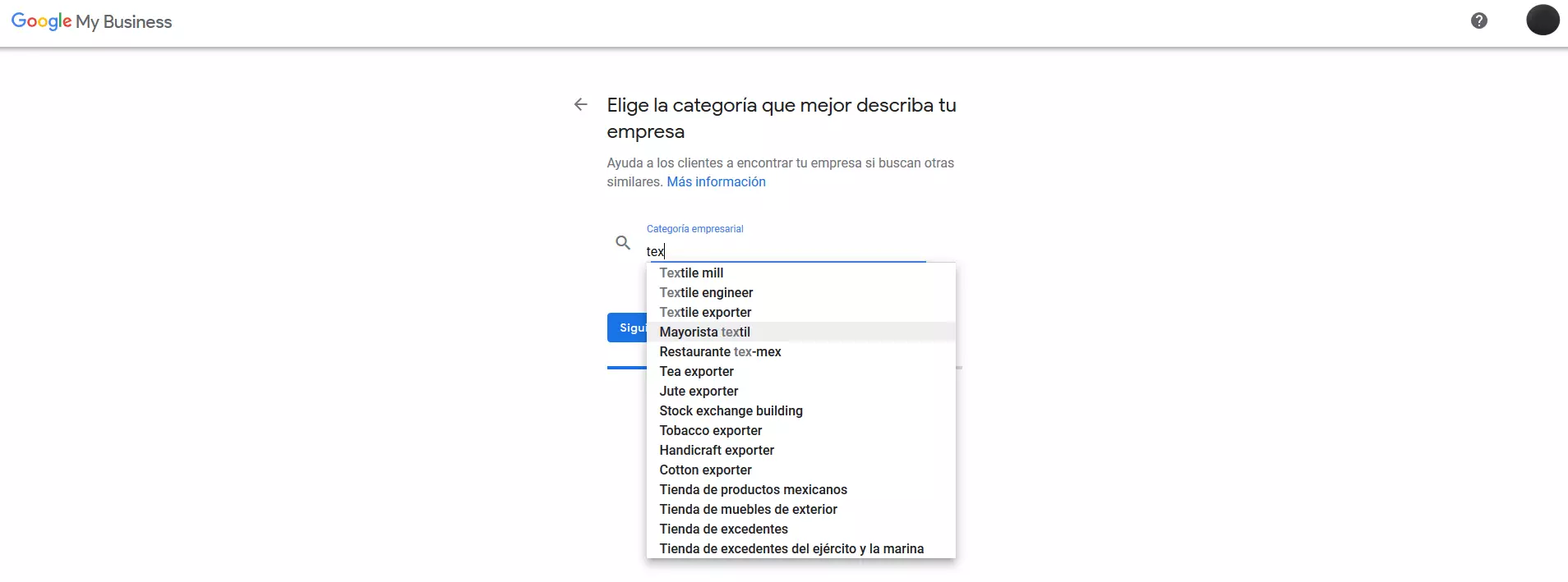 Google My Business: selección de la categoría de la empresa para Google Maps