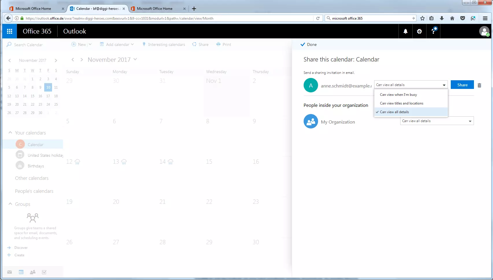 Microsoft 365: detalles para compartir información del calendario