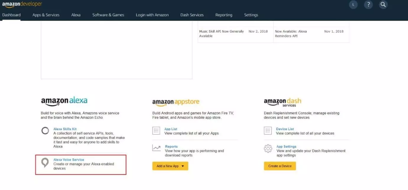 Dashboard de Amazon Developer