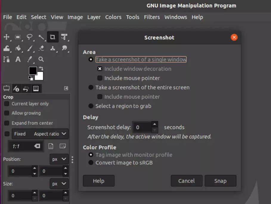 Función de captura de GIMP