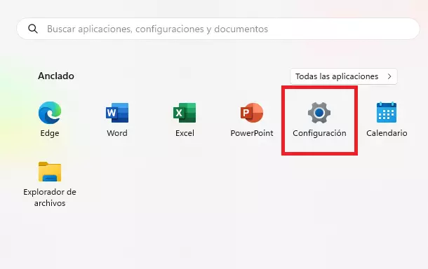 Captura de pantalla de la vista general para acceder a la configuración de Windows 11