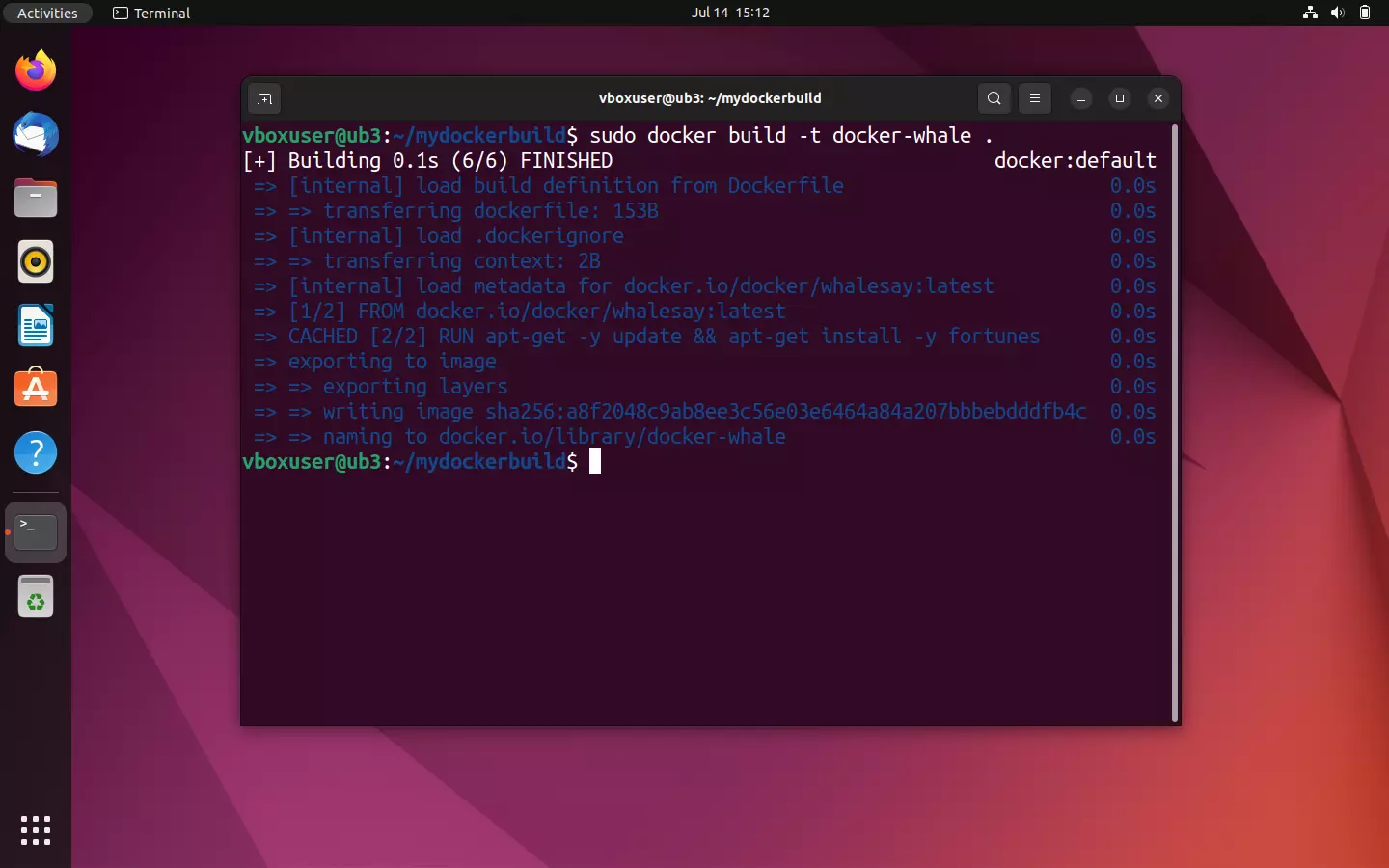 Terminal Ubuntu: notificaciones de estado durante la creación de la imagen