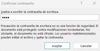 Excel: introduce de nuevo la contraseña para confirmar