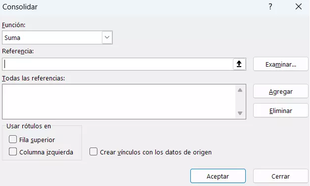 El menú “Consolidar” en Excel