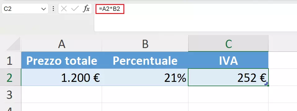 Calcular la parte del valor total con el cálculo porcentual de Excel