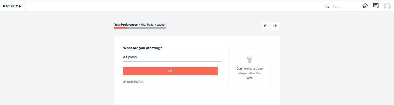 Asistente para la configuración de una página de creador